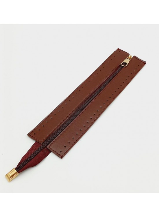 Çanta Aksesuar Bordo Renk 28 Cm Derili Fermuar Light Gold Metalli