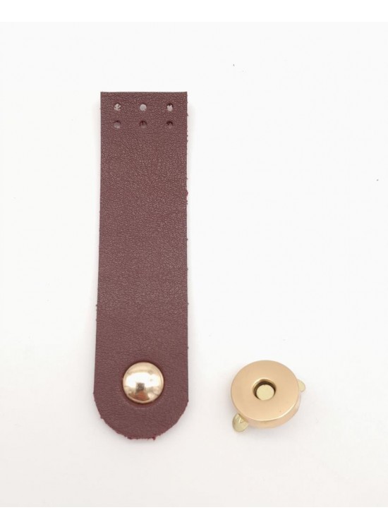 Çanta Aksesuar Bordo Renk Tek Kat Suni Deri Kapak 10.5x2.5 cm Light Gold Metal