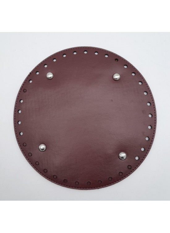 Çanta Aksesuar Bordo Suni Deri 22 cm Yuvarlak Çanta Tabanı Gümüş Metalli