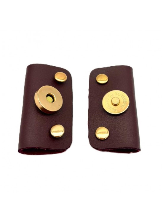 Çanta Aksesuar Bordo Suni Derili Troklu Mıknatıslı Çıtçıt Light Gold Metalli
