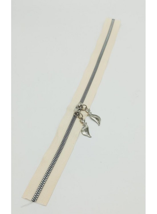 Çanta Aksesuar Çift Başlı Krem Fermuar Gümüş Metal 40 Cm Çanta Aksesuar Çift Başlı Krem Fermuar Gümüş Metal 40 Cm