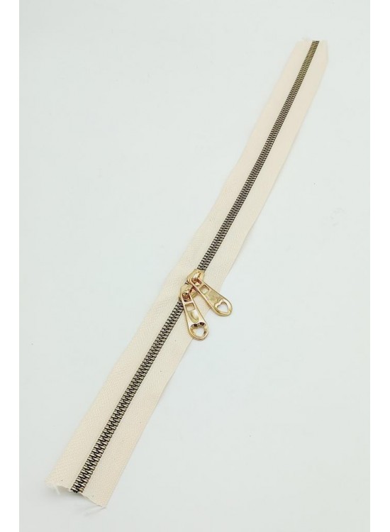 Çanta Aksesuar Çift Başlı Krem Fermuar Light Gold Metal 40 Cm