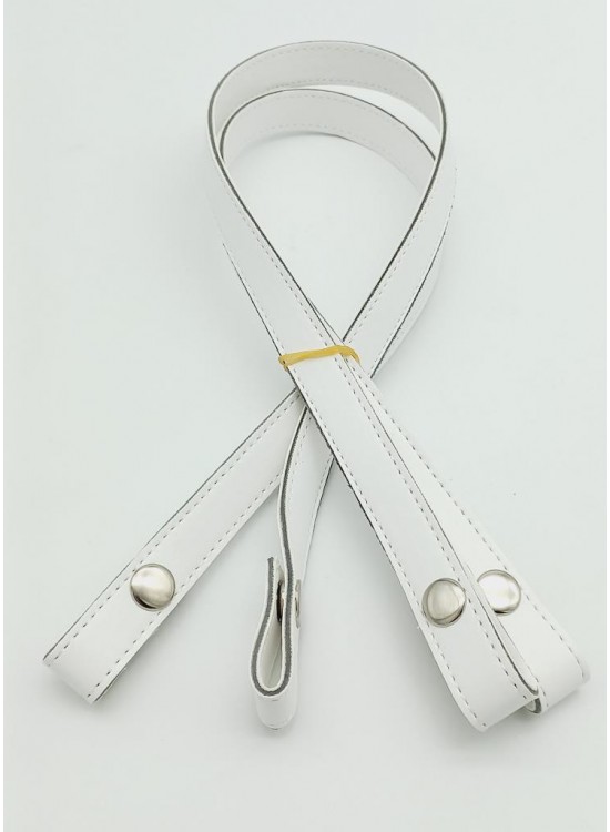 Çanta Aksesuar Çift Kat Dikişli Suni Deri Beyaz Çıtçıtlı Çanta Sapı 70 cm Gümüş Metalli