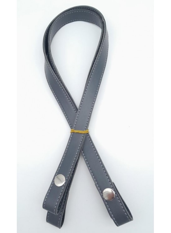 Çanta Aksesuar Çift Kat Dikişli Suni Deri Gri Çıtçıtlı Çanta Sapı 70 cm Gümüş Metalli