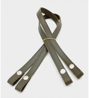 Çanta Aksesuar Çift Kat Dikişli Suni Deri Haki Çıtçıtlı Çanta Sapı Gümüş Metalli