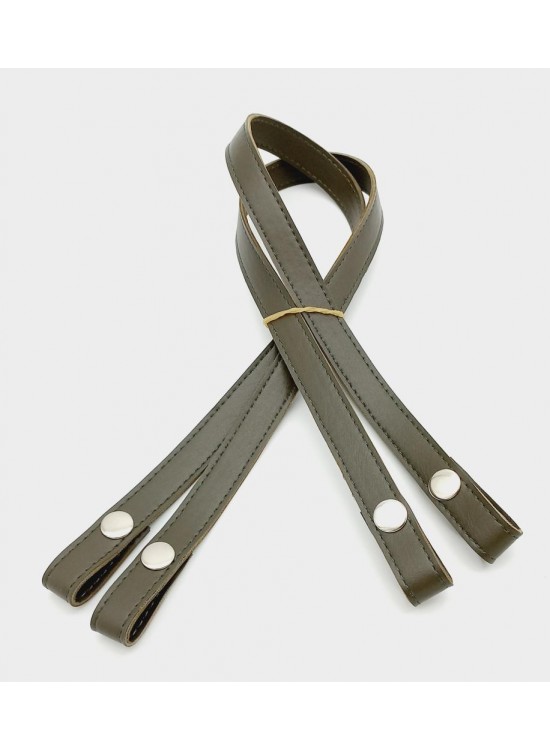 Çanta Aksesuar Çift Kat Dikişli Suni Deri Haki Çıtçıtlı Çanta Sapı Gümüş Metalli