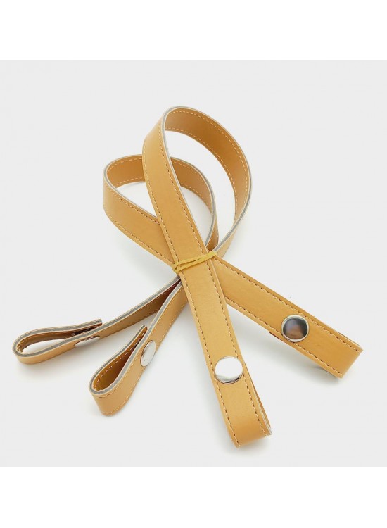 Çanta Aksesuar Çift Kat Dikişli Suni Deri Hardal Sarı Çıtçıtlı Çanta Sapı 50 cm Gümüş Metalli