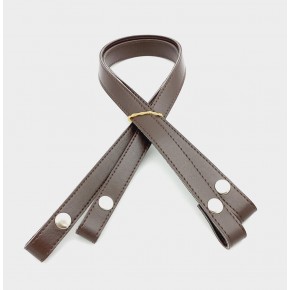 Çanta Aksesuar Çift Kat Dikişli Suni Deri Kahverengi Çıtçıtlı Çanta Sapı Gümüş Metalli