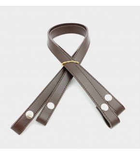 Çanta Aksesuar Çift Kat Dikişli Suni Deri Kahverengi Çıtçıtlı Çanta Sapı Gümüş Metalli