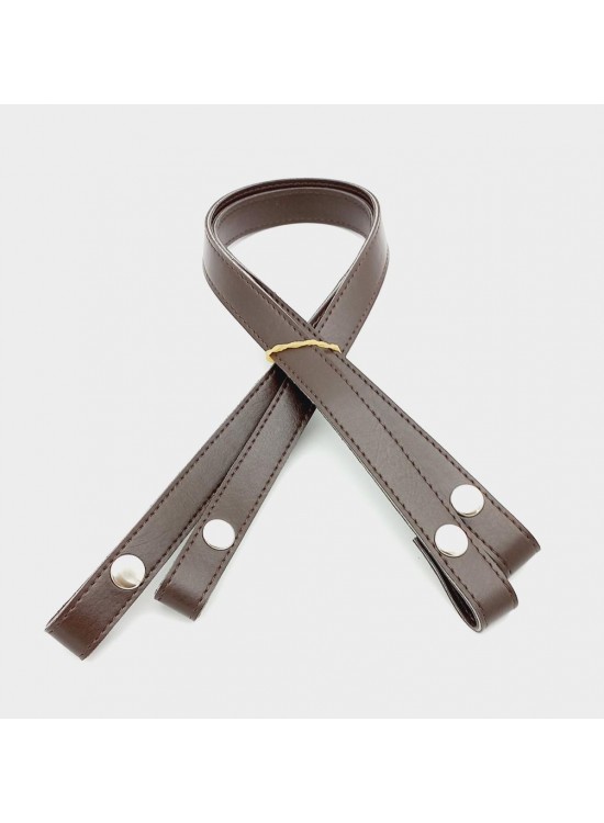 Çanta Aksesuar Çift Kat Dikişli Suni Deri Kahverengi Çıtçıtlı Çanta Sapı Gümüş Metalli