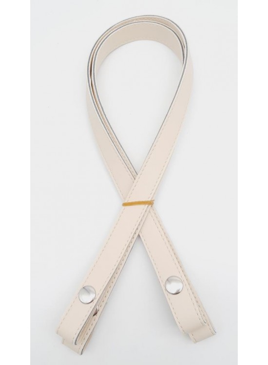 Çanta Aksesuar Çift Kat Dikişli Suni Deri Krem Çıtçıtlı Çanta Sapı 70 cm Gümüş Metalli