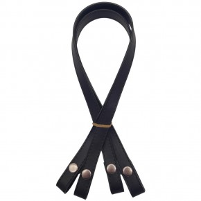 Çanta Aksesuar Çift Kat Dikişli Suni Deri Siyah Renk Çıtçıtlı Çanta Sapı 70 cm Gümüş Metalli