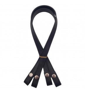 Çanta Aksesuar Çift Kat Dikişli Suni Deri Siyah Renk Çıtçıtlı Çanta Sapı 70 cm Gümüş Metalli