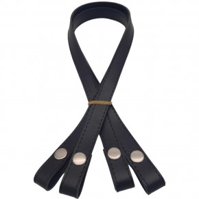 Çanta Aksesuar Çift Kat Dikişli Suni Deri Siyah Renk Çıtçıtlı Çanta Sapı 70 cm Gümüş Metalli