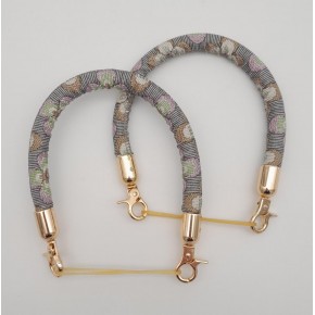 Çanta Aksesuar Çift Kısa Kordon Çanta Sapı Gri Lila Çiçekli Light Gold Metalli