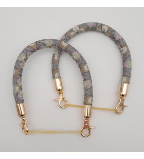 Çanta Aksesuar Çift Kısa Kordon Çanta Sapı Gri Lila Çiçekli Light Gold Metalli