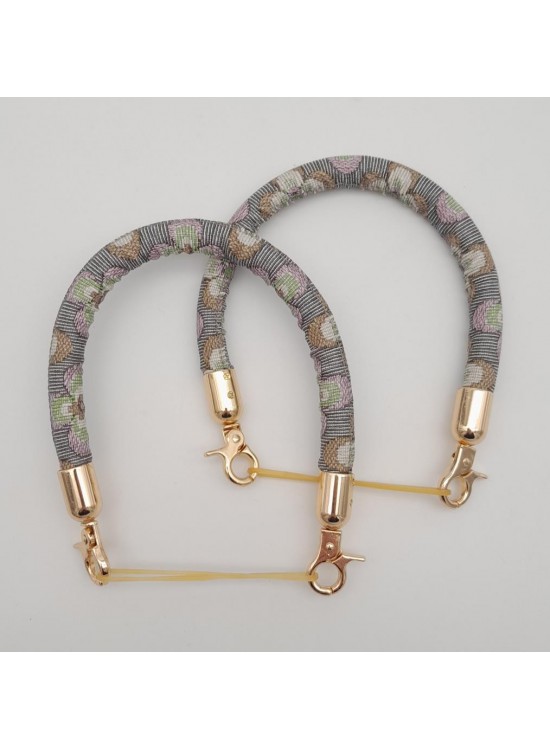 Çanta Aksesuar Çift Kısa Kordon Çanta Sapı Gri Lila Çiçekli Light Gold Metalli Çanta Aksesuar Çift Kısa Kordon Çanta Sapı Gri Lila Çiçekli Light Gold Metalli