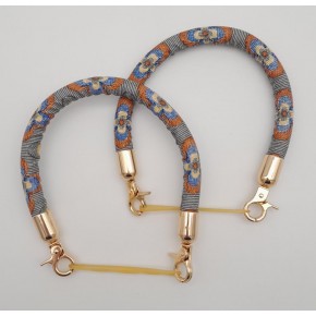 Çanta Aksesuar Çift Kısa Kordon Çanta Sapı Gri Turuncu Çiçekli Light Gold Metalli