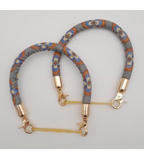 Çanta Aksesuar Çift Kısa Kordon Çanta Sapı Gri Turuncu Çiçekli Light Gold Metalli