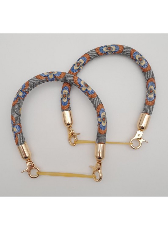 Çanta Aksesuar Çift Kısa Kordon Çanta Sapı Gri Turuncu Çiçekli Light Gold Metalli Çanta Aksesuar Çift Kısa Kordon Çanta Sapı Gri Turuncu Çiçekli Light Gold Metalli