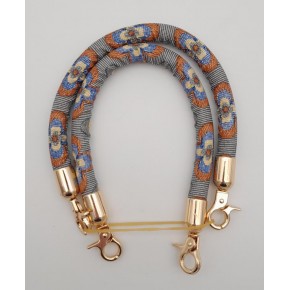 Çanta Aksesuar Çift Kısa Kordon Çanta Sapı Gri Turuncu Çiçekli Light Gold Metalli