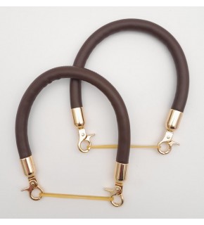 Çanta Aksesuar Çift Kısa Kordon Çanta Sapı Koyu Kahverengi Light Gold Metalli