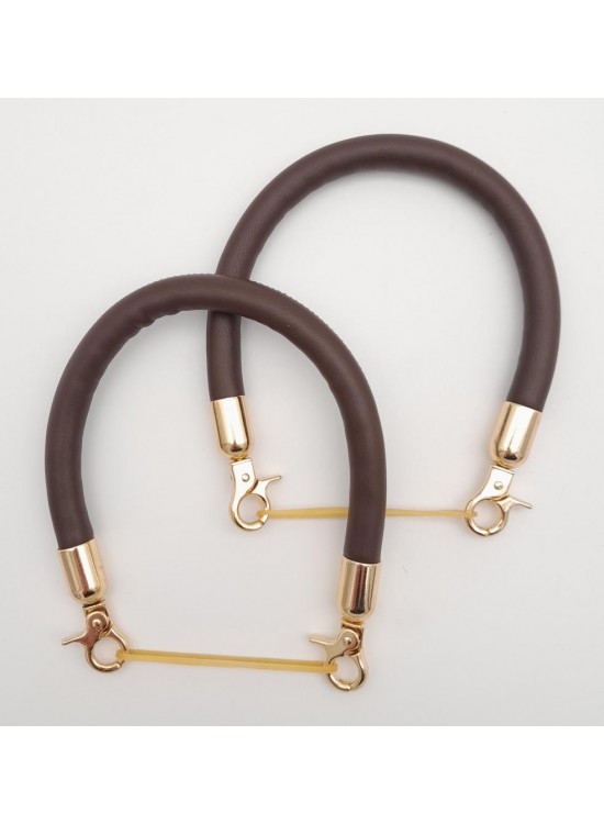 Çanta Aksesuar Çift Kısa Kordon Çanta Sapı Koyu Kahverengi Light Gold Metalli