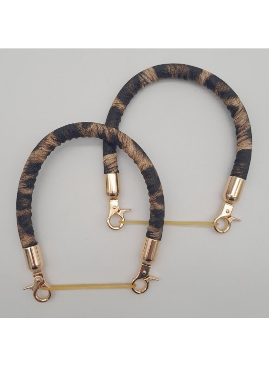 Çanta Aksesuar Çift Kısa Kordon Çanta Sapı Leopar Light Gold Metalli