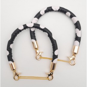 Çanta Aksesuar Çift Kısa Kordon Çanta Sapı Siyah Beyaz Leopar Light Gold Metalli
