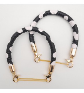 Çanta Aksesuar Çift Kısa Kordon Çanta Sapı Siyah Beyaz Leopar Light Gold Metalli