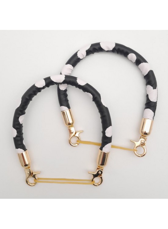 Çanta Aksesuar Çift Kısa Kordon Çanta Sapı Siyah Beyaz Leopar Light Gold Metalli