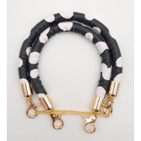 Çanta Aksesuar Çift Kısa Kordon Çanta Sapı Siyah Beyaz Leopar Light Gold Metalli