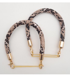Çanta Aksesuar Çift Kısa Kordon Çanta Sapı Yılan Derisi Desen Light Gold Metalli