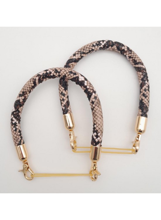 Çanta Aksesuar Çift Kısa Kordon Çanta Sapı Yılan Derisi Desen Light Gold Metalli