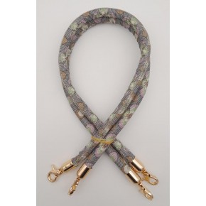 Çanta Aksesuar Çift Kordon Çanta Sapı Gri Lila Çiçekli Light Gold Metalli