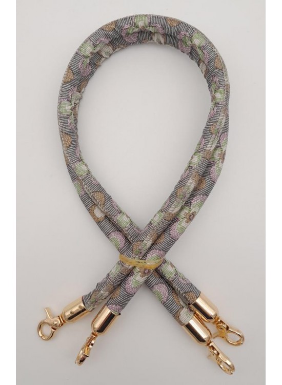 Çanta Aksesuar Çift Kordon Çanta Sapı Gri Lila Çiçekli Light Gold Metalli Çanta Aksesuar Çift Kordon Çanta Sapı Gri Lila Çiçekli Light Gold Metalli