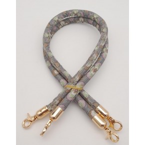 Çanta Aksesuar Çift Kordon Çanta Sapı Gri Lila Çiçekli Light Gold Metalli