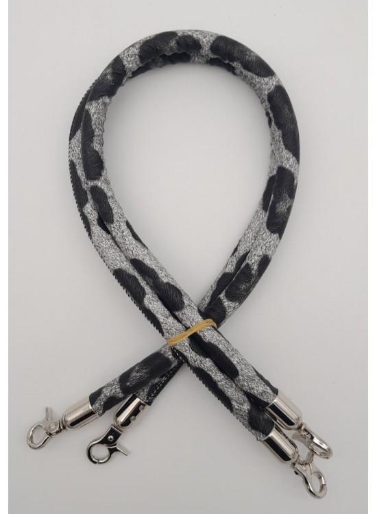 Çanta Aksesuar Çift Kordon Çanta Sapı Gri Siyah Leopar Gümüş Metalli