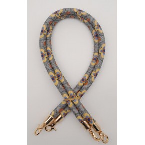 Çanta Aksesuar Çift Kordon Çanta Sapı Gri Turuncu Çiçekli Light Gold Metalli