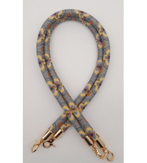 Çanta Aksesuar Çift Kordon Çanta Sapı Gri Turuncu Çiçekli Light Gold Metalli