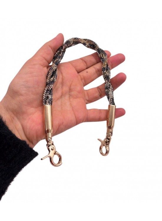 Çanta Aksesuar cm Leopar Taşlı   Çanta Sapı  Light Gold Metalli