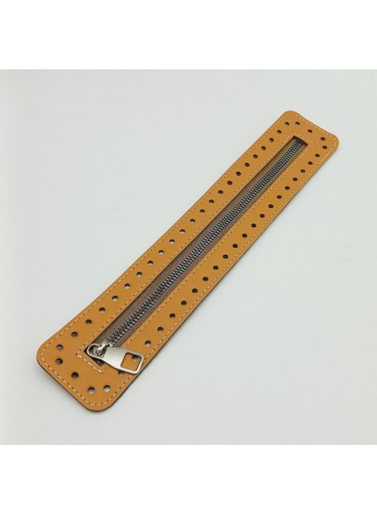 Çanta Aksesuar Derili Fermuar Yeni Model Hardal 30 Cm Gümüş Metalli