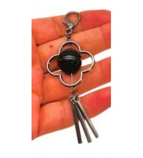 Çanta Aksesuar Füme Renk Çanta Süsü (Yonca Siyah Boncuklu)