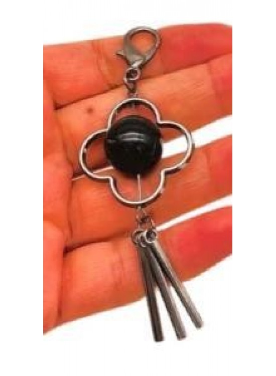 Çanta Aksesuar Füme Renk Çanta Süsü (Yonca Siyah Boncuklu)