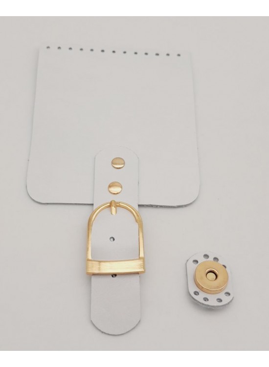 Çanta Aksesuar Gerçek Deri 21x11 cm Beyaz Renk Çanta Kapağı Light Gold Metalli