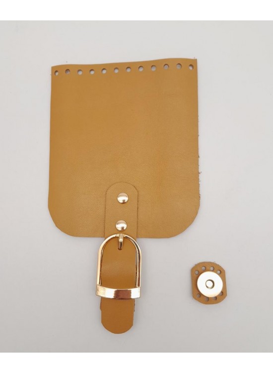 Çanta Aksesuar Gerçek Deri 21x12 cm Hardal Renk Çanta Kapağı Light Gold Metalli