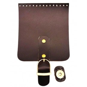 Çanta Aksesuar Gerçek Deri 21x12 cm Koyu Kahve Renk Çanta Kapağı Light Gold Metalli