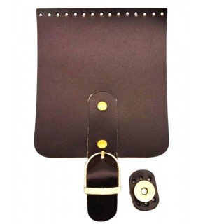 Çanta Aksesuar Gerçek Deri 21x12 cm Koyu Kahve Renk Çanta Kapağı Light Gold Metalli