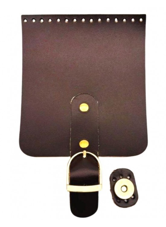 Çanta Aksesuar Gerçek Deri 21x12 cm Koyu Kahve Renk Çanta Kapağı Light Gold Metalli