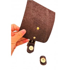 Çanta Aksesuar Gerçek Deri 21x12 cm Koyu Kahve Renk Çanta Kapağı Light Gold Metalli